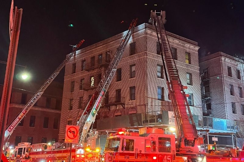 FDNY units operating at a 4-alarm fire in the Bronx on Monday, Feb. 2, 2026. The fire was placed under control at about 2:04 a.m.