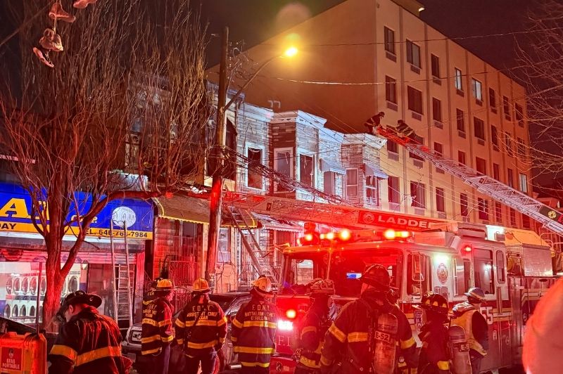  FDNY members operating at a 4-alarm fire in the Bronx on Monday, Feb. 9, 2026.