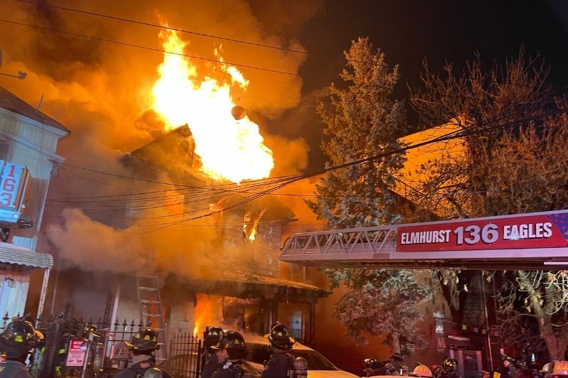 FDNY members operating at a 4-alarm fire in Queens on Monday, Feb. 9, 2026. The fire was placed under control at about 1:10 a.m. Tuesday, Feb. 10.