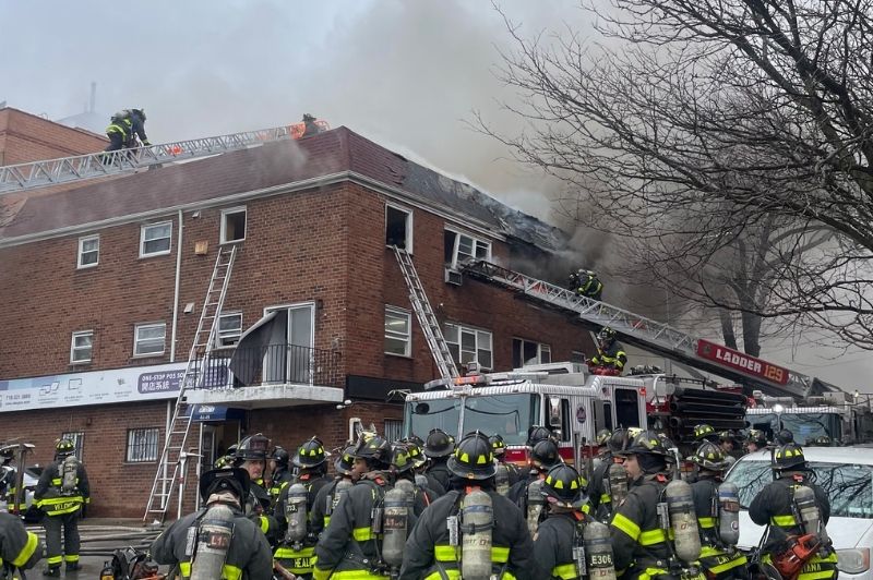 FDNY units operating at a 4-alarm fire in Queens on Monday, March 16, 2026.