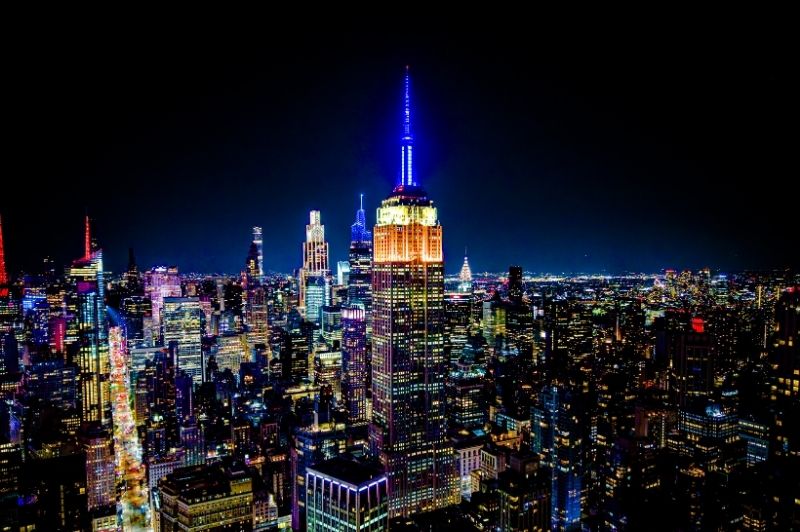 The Empire State Building lit up the New York City skyline in yellow, white and blue&mdash;with red in the mast&mdash;on Sunday, May 17, 2026, to kick off National EMS Week 2026.


                                           