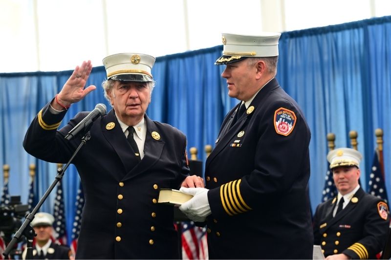 Rabbi Joseph Potasnik takes the oath as the first-ever Chief FDNY Chaplain. Rabbi Potasnik has been with the Department for more than 25 years and is the first to be named the agency's Chief Chaplain in its 160-year history.