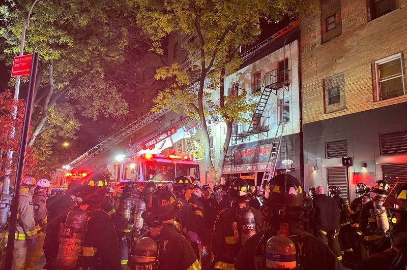 FDNY members operating at a 3-alarm fire in Manhattan on Thursday, Nov. 27, 2025.