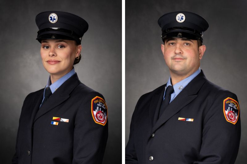 EMTs Amber Black and Mitchell Tarnapolsky, both of Station 43, were honored with the Christopher J. Prescott Medal at the FDNY's 156th Medal Day