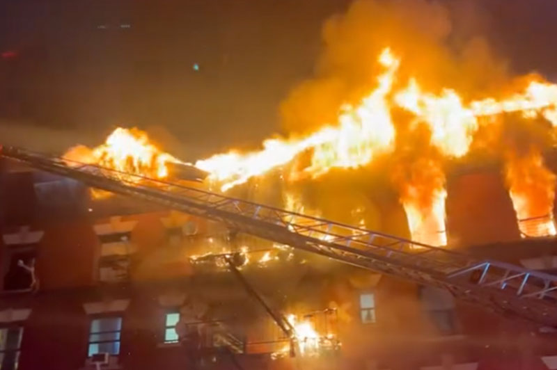 FDNY units operating at a 5-alarm fire in the Bronx on Thursday, March 26, 2026.