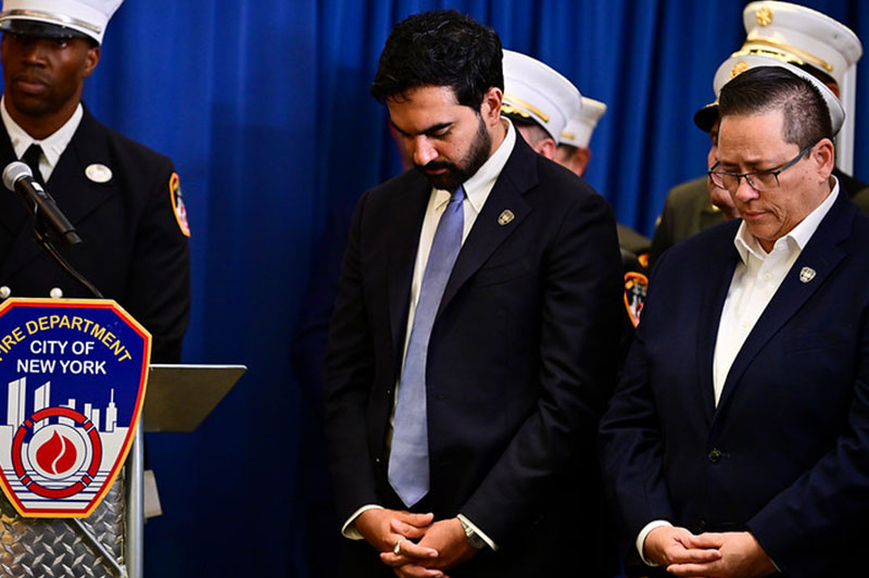 Mayor Zohran Mamdani joined Fire Commissioner Lillian Bonsignore to add 36 names to the FDNY WTC Memorial Wall at 2026 plaque dedication
                                           