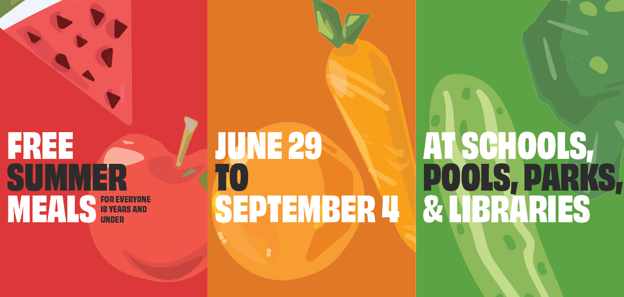 Graphics of fruits and vegetables with the text, 