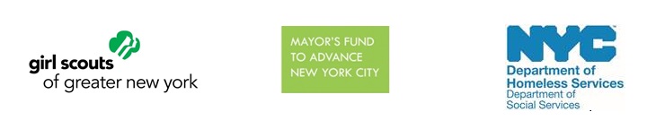 Partnership Logos: Girl Scouts, Mayor's Fund, and NYC Department of Homeless Services