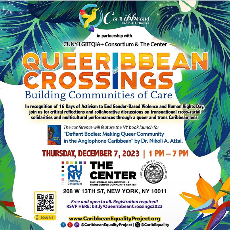 Event flyer for December 7, 2023, Queeribbean Crossings: Building Communities of Care event hosted by the Caribbean Equality Project.