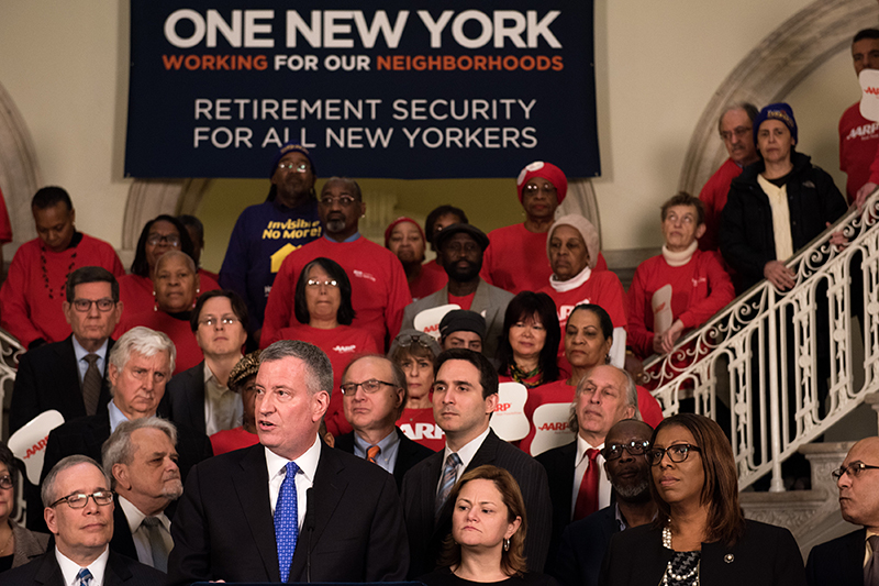 Mayor de Blasio Leads Rally for Retirement Security for all New Yorkers