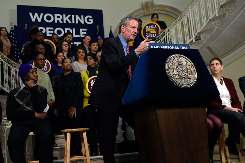 Mayor de Blasio Proposes Making City First in Nation to Mandate Paid Personal Time