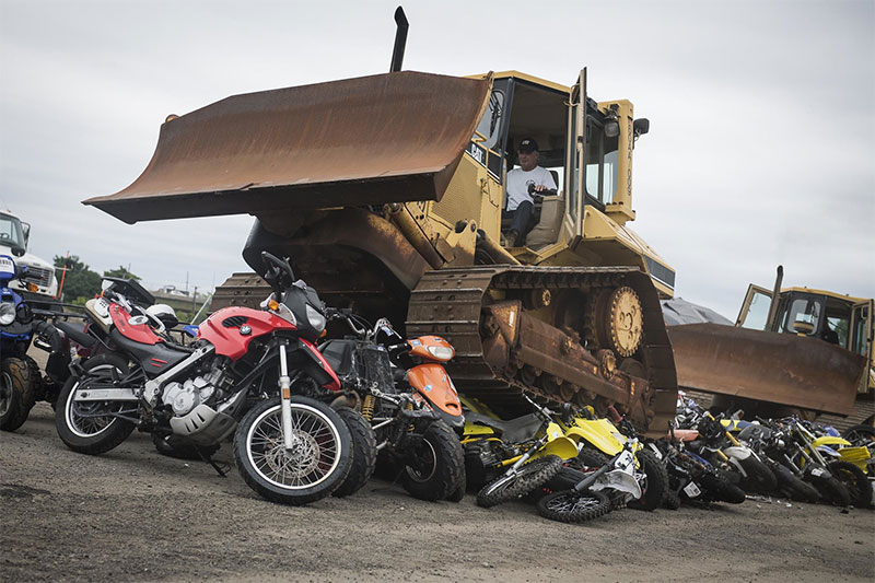 Bulldozer Crushes Illegal Dirt Bikes and ATVs