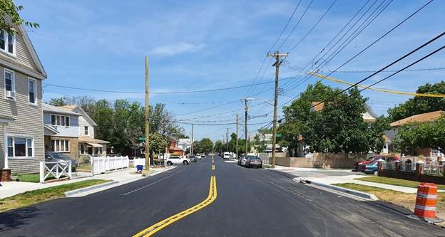 Revamped roadways, sidewalks and curbs throughout the project area are designed to guide  stormwater to the newly installed storm sewers