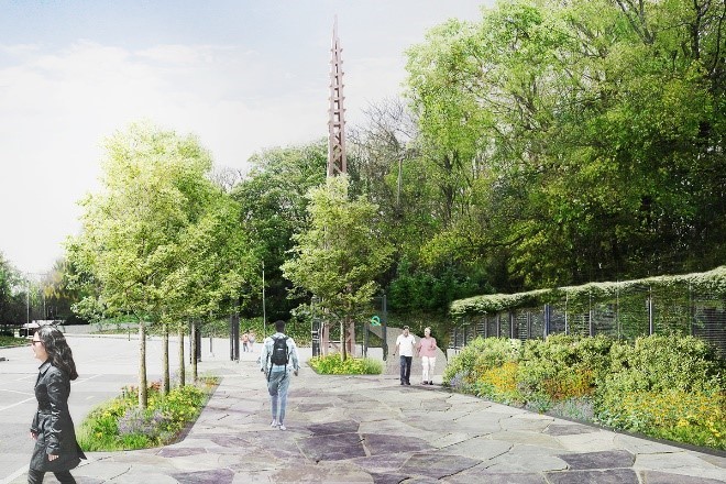 Conceptual renderings of the QueensWay Metropolitan Hub. Credit: Trust for Public Land and Friends of the QueensWay
