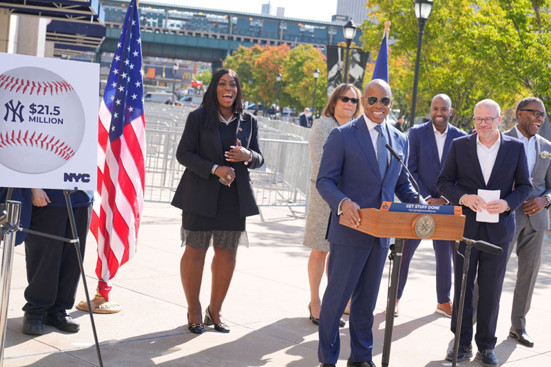 Mayor Adams address the public about baseball playoff