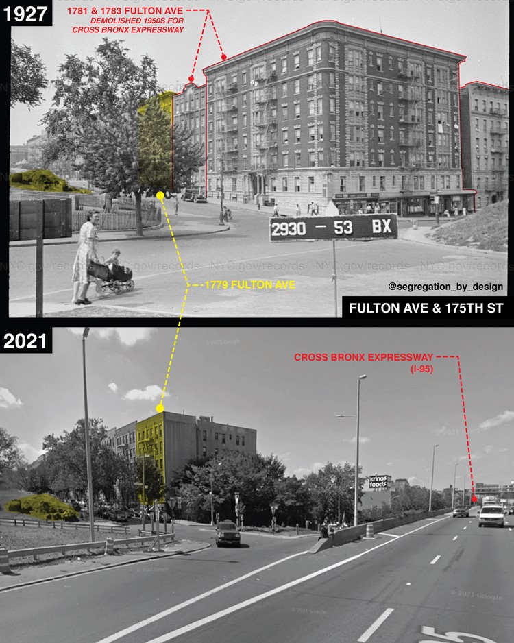 the before and after construction of the Cross-Bronx Expressway at Fulton avenue and East 175th street