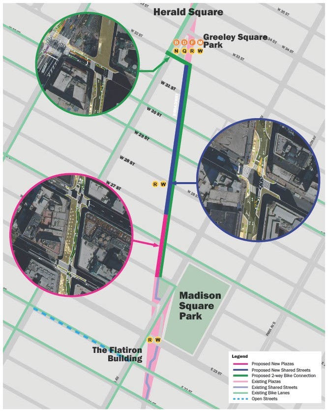 Map of work beginning this week from Madison Square to Herald Square. Credit: New York City Department of Transportation