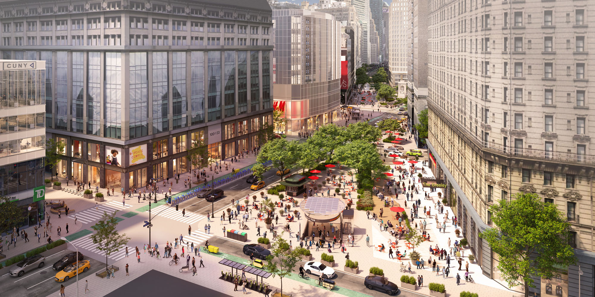 Rendering of Greeley Square after capital construction work is completed. Credit: “New” New York Panel