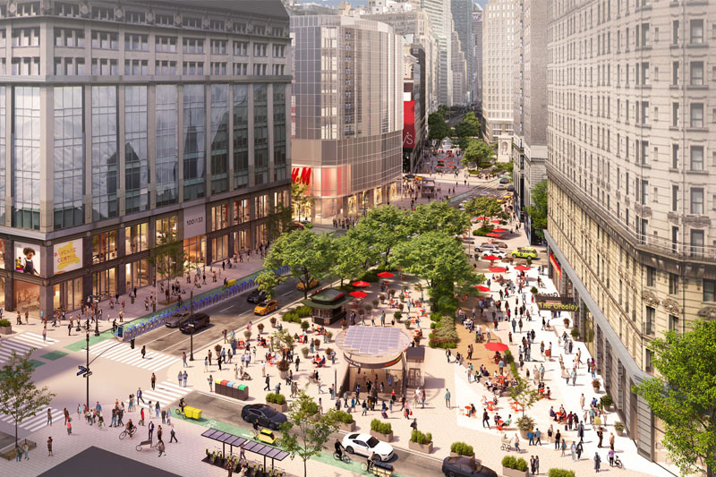 Rendering of Greeley Square after capital construction work is completed. Credit: “New” New York Pan