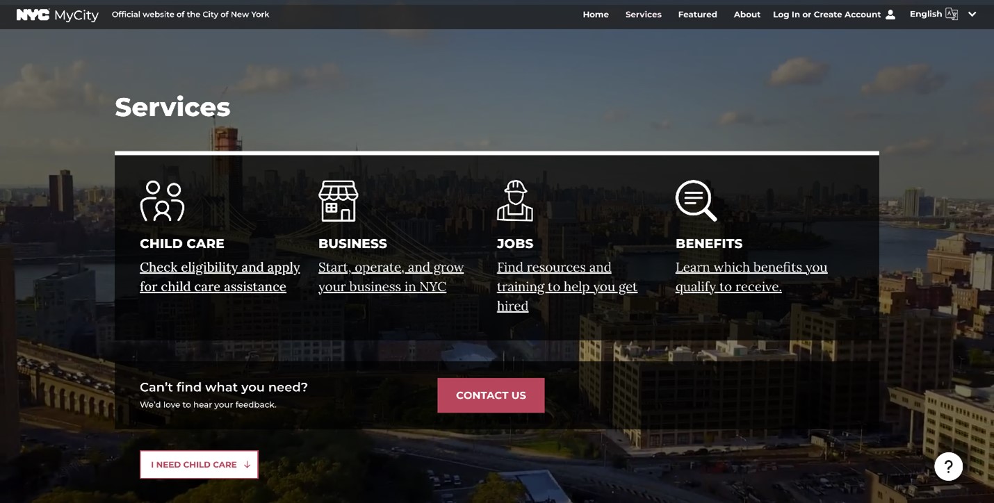 MyCity Services section where New Yorkers will seek services and benefits.