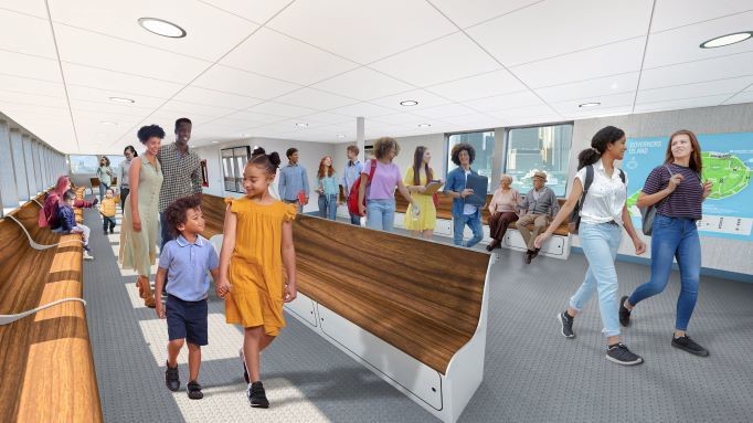 Internal rendering of the new, hybrid Governors Island Ferry. Credit: Elliott Bay Design Group