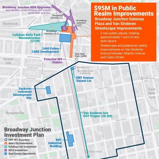 A map of the investments coming to the area around the Broadway Junction station complex. Credit: New York City Economic Development Corporation