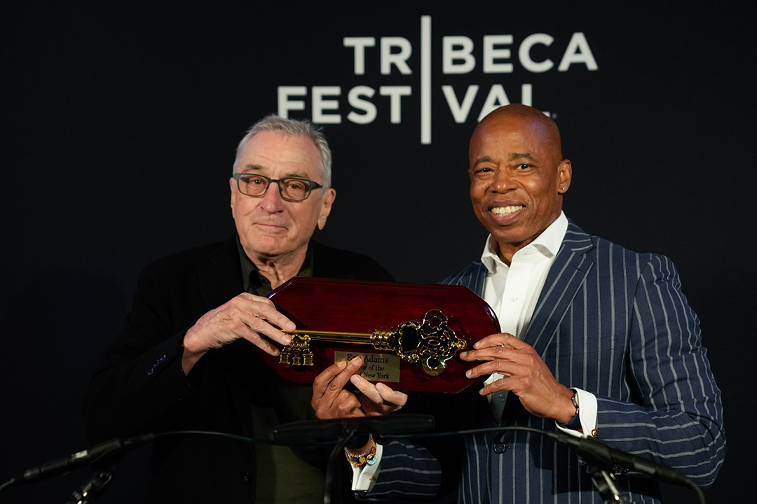 Mayor Eric Adams presents a Key to the City to Actor Robert De Niro