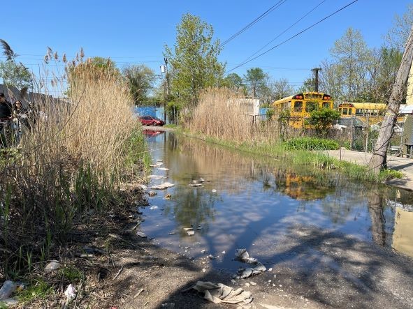 Flooding on Amber Street in the Jewel Streets neighborhood. Credit: New York City Department of Housing Preservation and Development