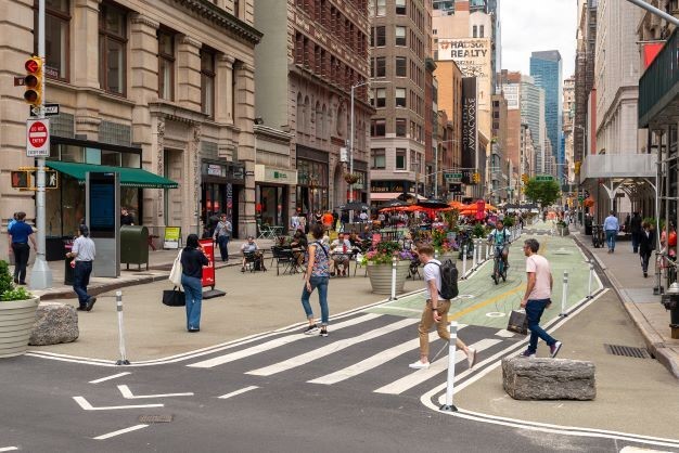 The view north from West 25th Street and Broadway before public space and street safety improvements under the Adams administration’s Broadway Vision plan. Credit: New York City Department of Transportation