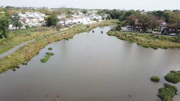 Drone Footage of the Staten Island bluebelt network after Tropical Storm Ophelia, September 30, 2023. Credit DEP