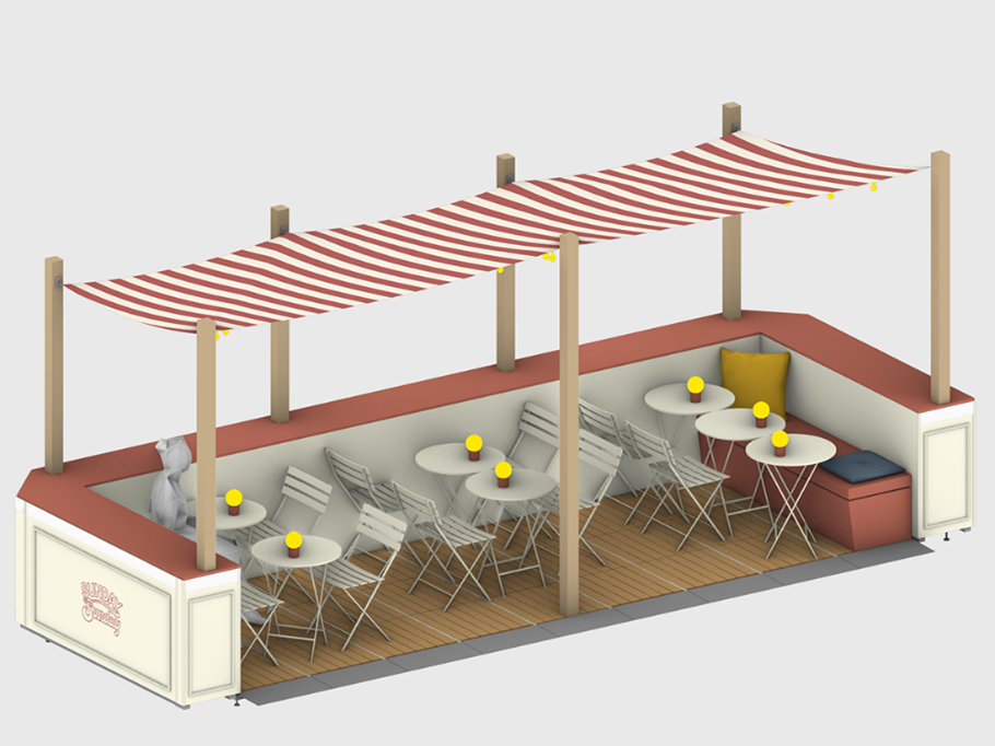 a vector rendering of corner roadway setup for Dining Out NYC