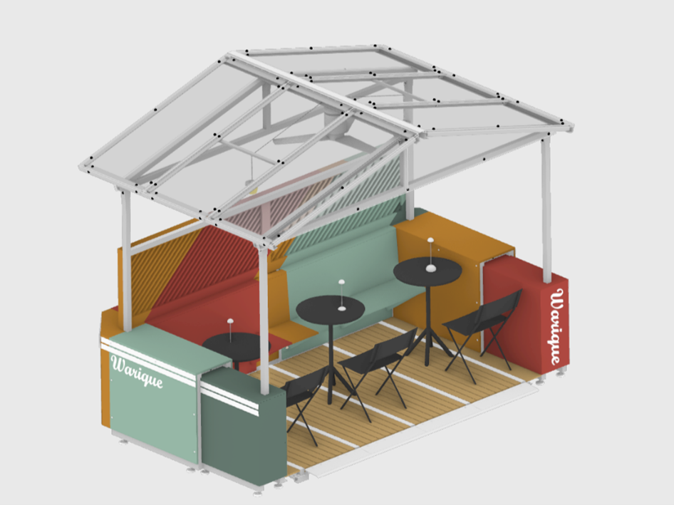 a vector rendering of mid-block roadway setup for Dining Out NYC