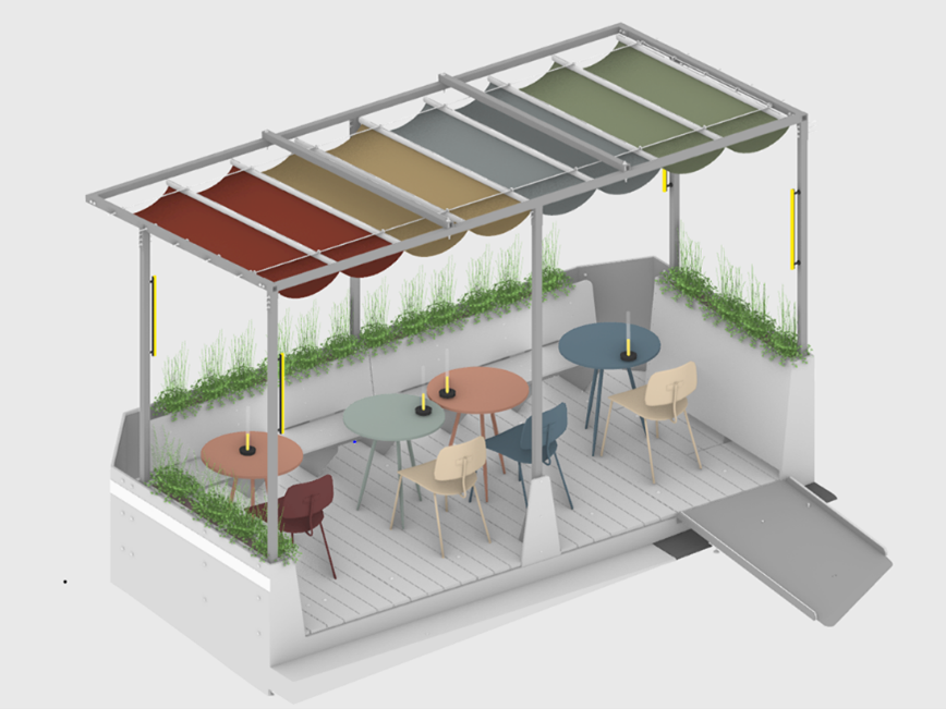 a vector rendering of steep-street roadway setup for Dining Out NYC