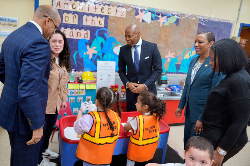 Mayor Adam at a school visiting children