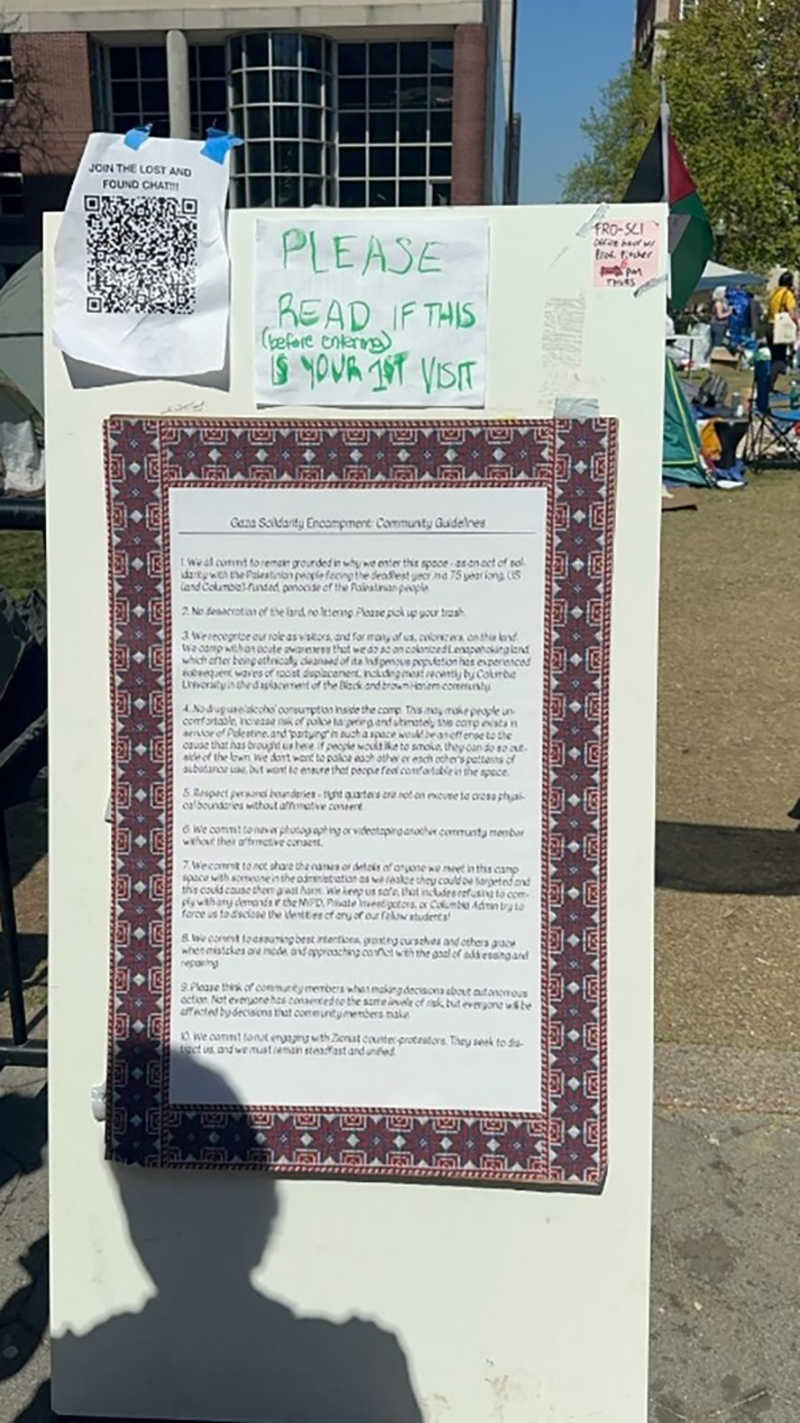 Another example of Gaza Solidarity Encampment: Community Guidelines at Columbia University