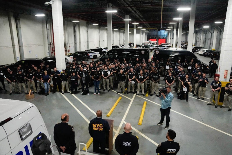 Mayor Adams and law enforcement officials address members of the New York City Sherriff’s Joint Compliance Task Force 