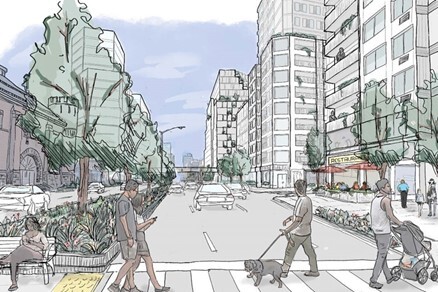an illustration of people walk on the street