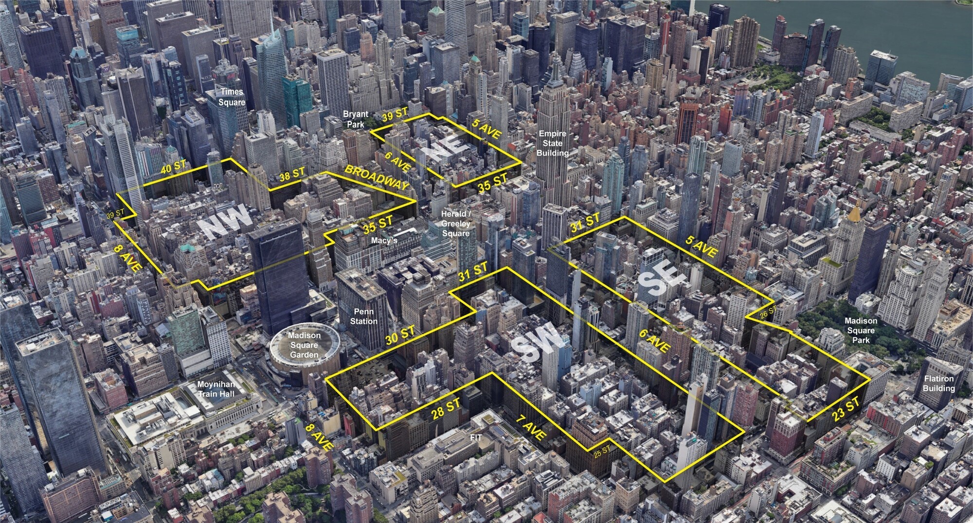 Aerial view of the Midtown South Mixed-Use Plan area.
