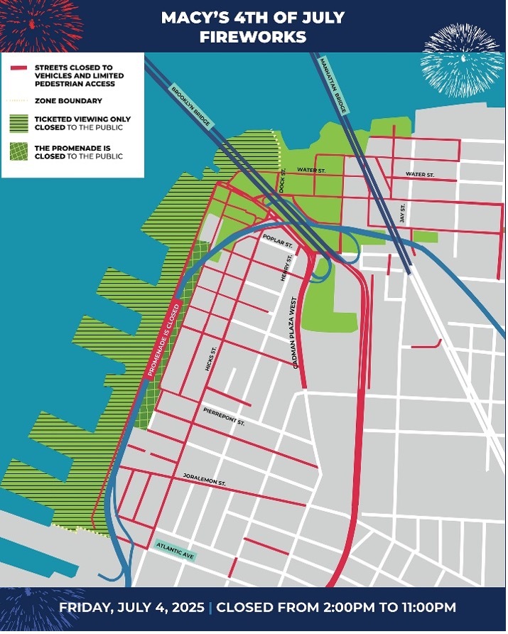 July 4th Fireworks, streets closed to behicles and limited pedestrian access