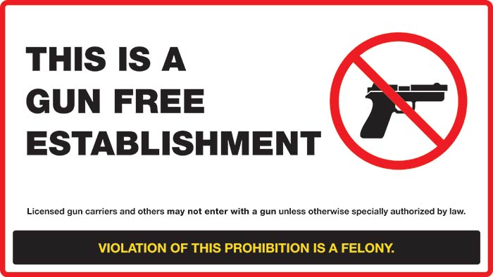 Sign reading 'This is a gun free establishment'