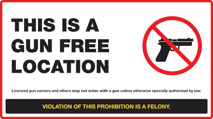 Sign reading 'This is a gun free location'