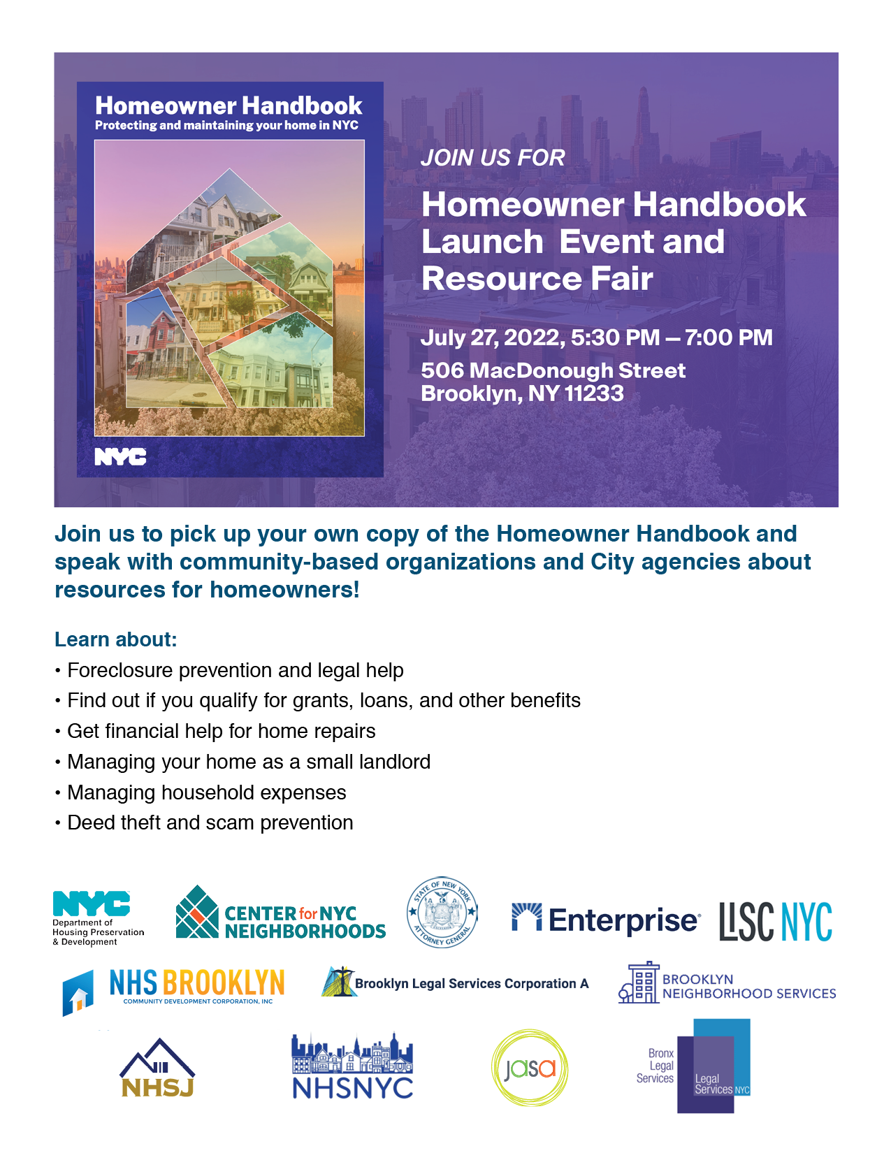 Homeowner Handbook Launch Event and Resource Fair Events City of