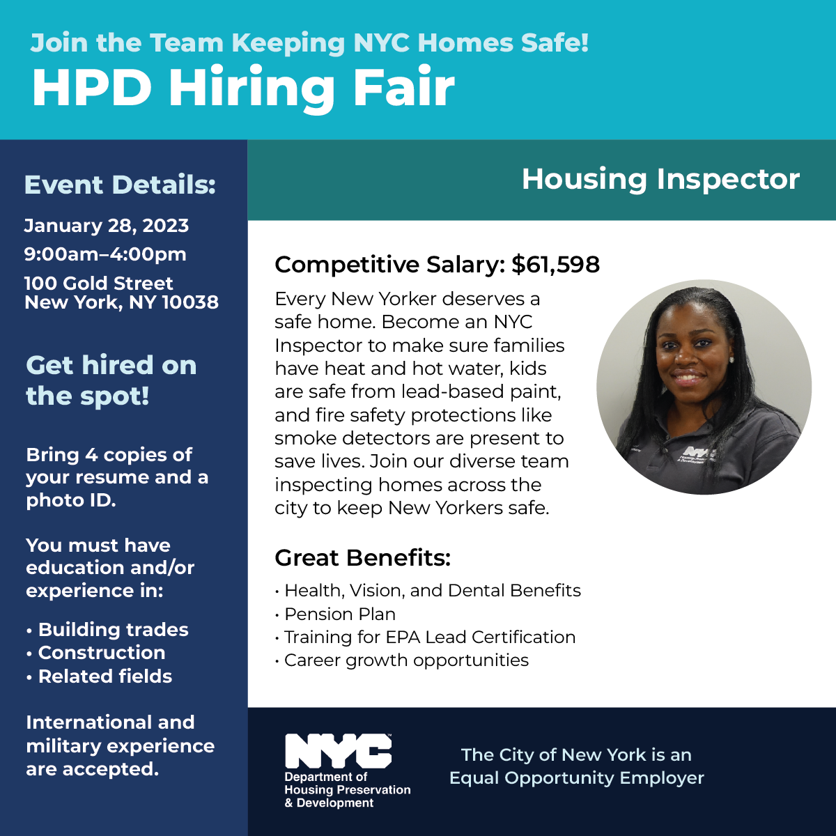 HPD Hiring Fair Housing Inspector Events City of New York