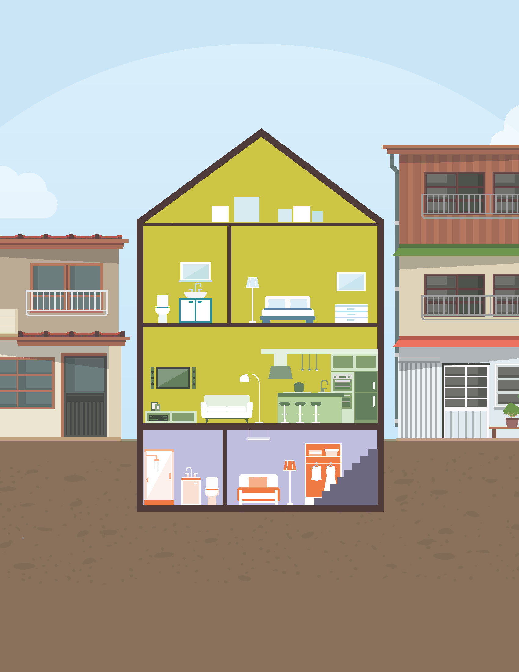 graphic of a building with a converted basement