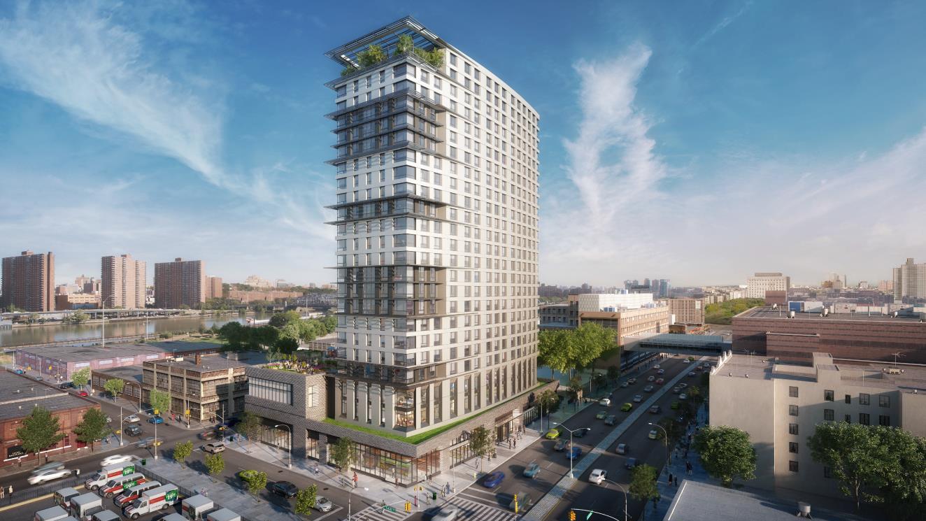 Rendering of 425 Grand Concourse, a tall new residential building