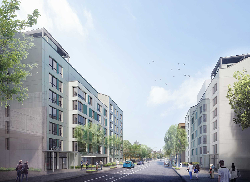 a street-level look at two new buildings in Bedford-Stuyvesant, Brooklyn