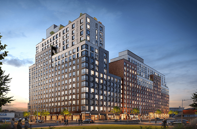 the exterior of a beautiful new residential building in in Inwood, Manhattan