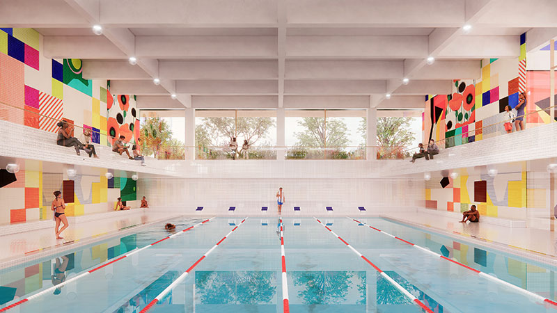 Rendering of the public recreation center's six-lane pool