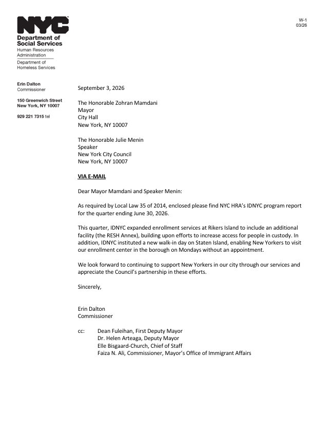 IDNYC Quarterly Report June 30, 2026