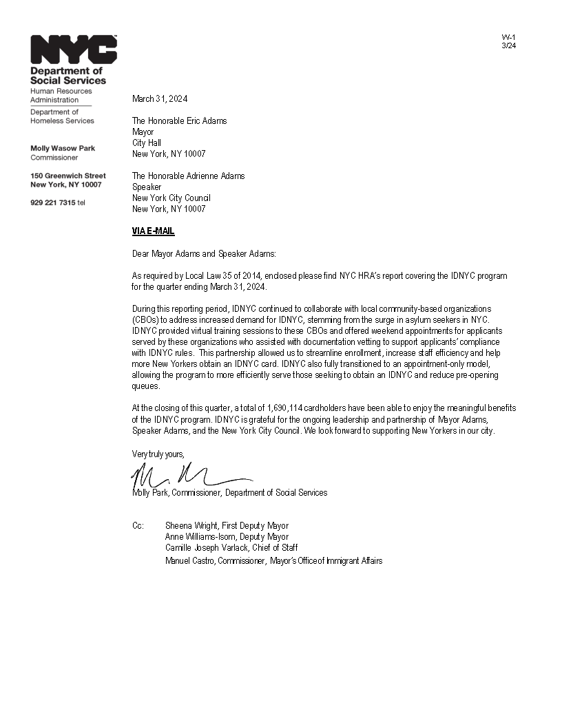 IDNYC 2024.03.31 Quarterly Report